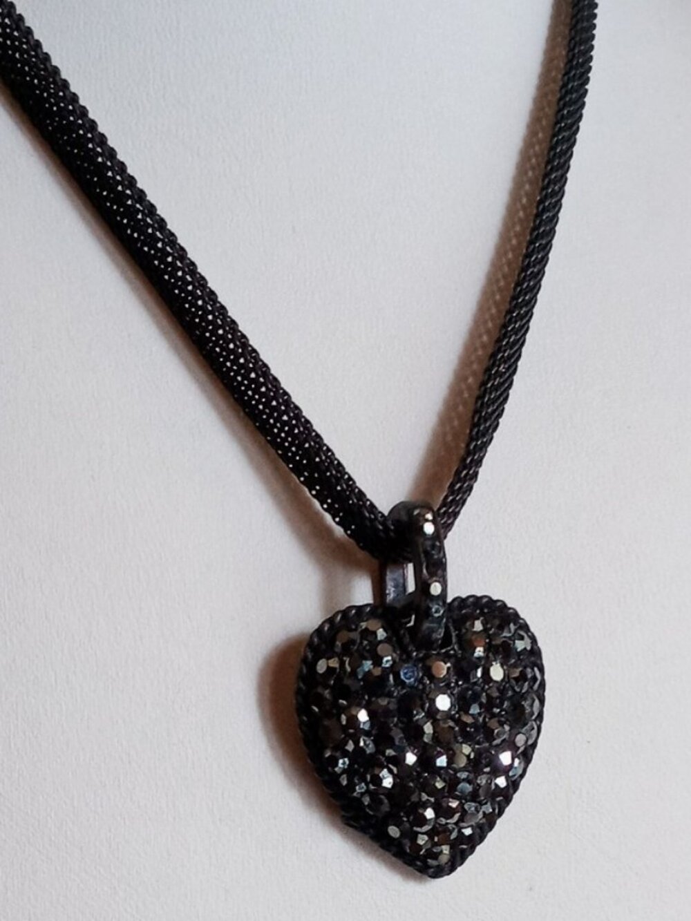 Stunning Sparkly Black Pave Marcasite Puffed Heart Pendant Chain Necklace